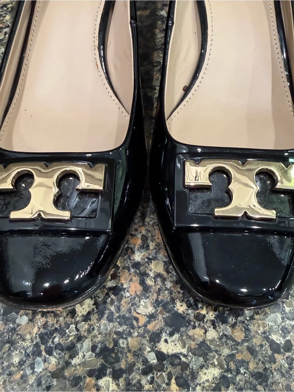 Tory Burch Gigi Black Patent Leather Block Heel Pumps with Gold Accent - Picture 5 of 8